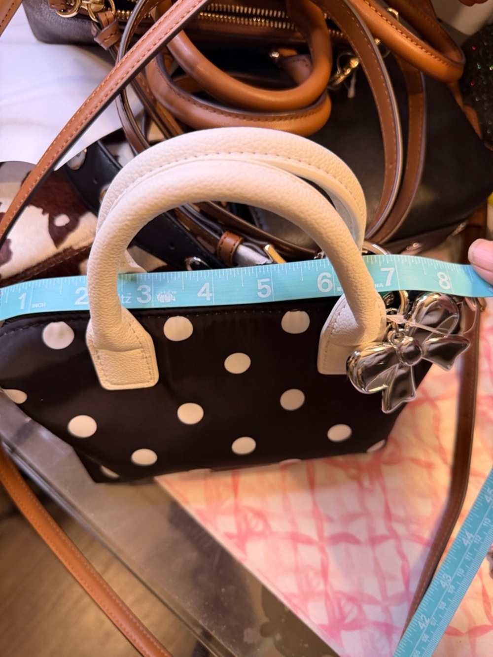 Madden Girl Polka Dot Mini Tote Bag in Black and White